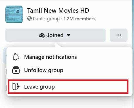 Från alternativen i listan väljer du alternativet Lämna grupp.