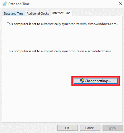 ไปที่แท็บ Internet Time และคลิกที่ Change settings… วิธีแก้ไข Kodi หยุดทำงานเมื่อเริ่มต้น