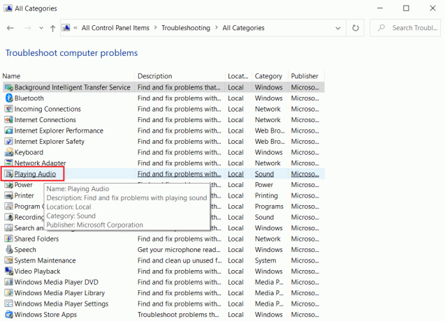 selecione Reproduzindo áudio no menu Solução de problemas para visualizar tudo. Corrigir o controle de volume do Windows 10 não está funcionando