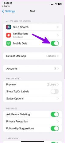 povolit mobilní data pro poštu