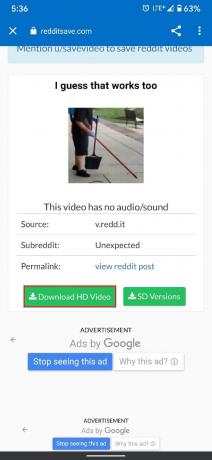 Vyberte kvalitu stahování a uložte soubor | Jak stahovat videa Reddit se zvukem