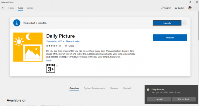 Klik op de Start-knop naast Daily Pictures-apps