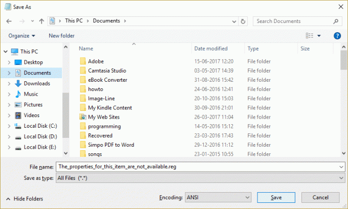 Обов’язково виберіть Усі файли з типу Зберегти як і збережіть файл із розширенням .reg