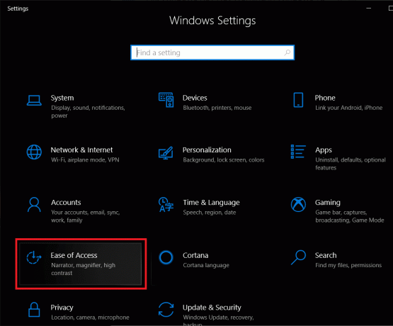 Знайдіть і клацніть на Простота доступу | Як скинути клавіатуру до налаштувань за замовчуванням у Windows 10?