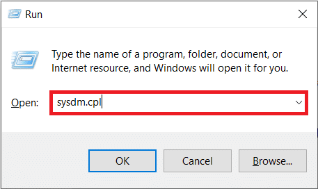 Digite sysdm.cpl no prompt de comando e pressione Enter para abrir a janela Propriedades do Sistema