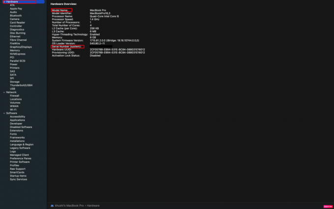 คลิกที่ตัวเลือกฮาร์ดแวร์ | วิธีค้นหาปีที่เปิดตัว MacBook Pro ของฉันคืออะไร