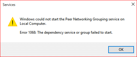 Reparar el servicio de dependencia o el grupo no se pudo iniciar