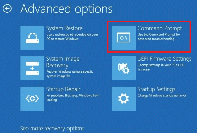 Open de opdrachtprompt in winRE | automatische reparatie Windows 10 voorbereiden