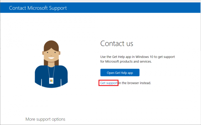 varat izmantot pārlūkprogrammas versiju, lai iesniegtu savu problēmu. Lai to izdarītu, noklikšķiniet uz saites Saņemt atbalstu