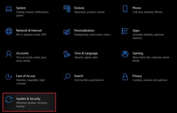 Napsauta asetuksissa päivitys ja suojaus | Korjaa Windows ei löydä Steam.exe-tiedostoa