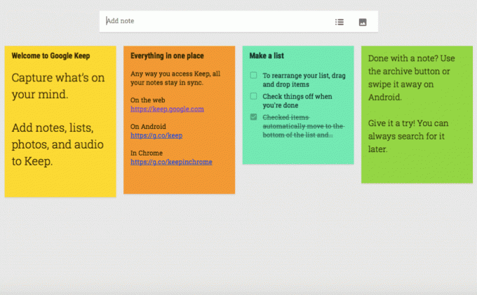 Google Keep Sticky Notes Board demonstrācijas tīmekļa lietotne 1024x634