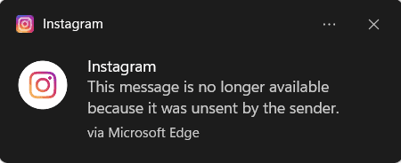 إشعار Instagram برسالة لم يتم إرسالها على جهاز الكمبيوتر
