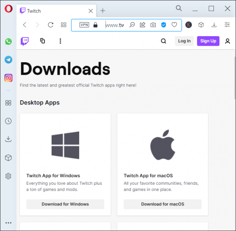 Download-Seite für Twitch PC Client. Fix, dass Twitch in Chrome nicht funktioniert