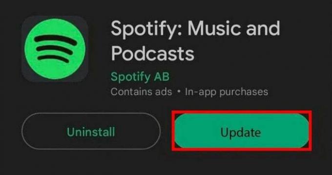 Klepnite na tlačidlo Aktualizovať pre Spotify