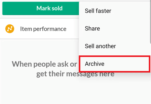 Klicka på alternativet Arkiv | Hur man tar bort OfferUp-konto