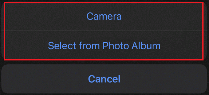 Dodirnite Kamera ili Odaberite iz foto albuma da biste umetnuli sliku