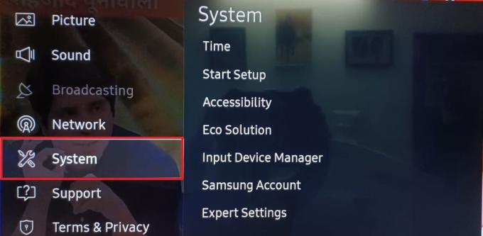 إعدادات النظام Samsung TV