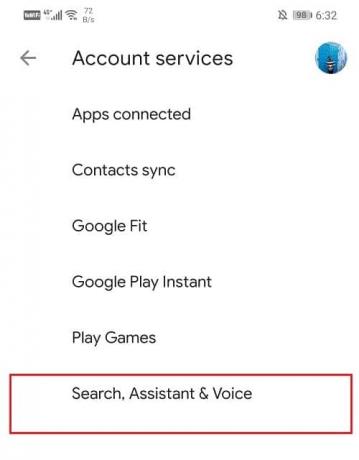 Wählen Sie nun die Option „Suche, Assistent & Stimme“ aus