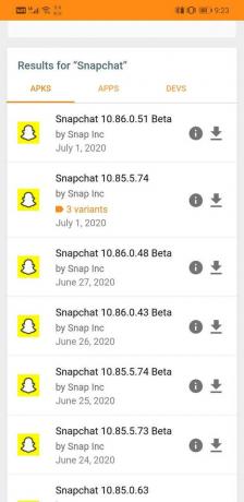 Søg efter Snapchat og se efter en version, der er mindst et par måneder gammel, og tryk på den