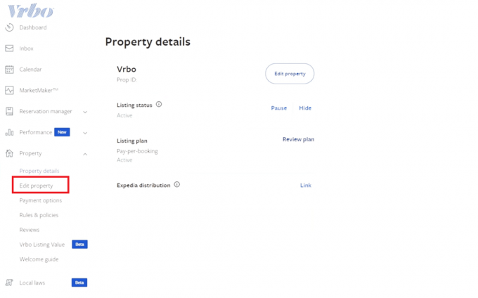 klicka på Redigera egenskap | VRBO kundtjänst