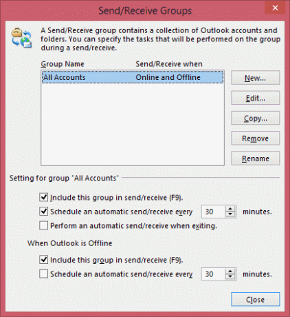 Configuración del grupo de envío y recepción