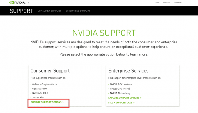 натисніть «Ознайомитися з параметрами підтримки». Виправити блокування облікового запису користувача Nvidia