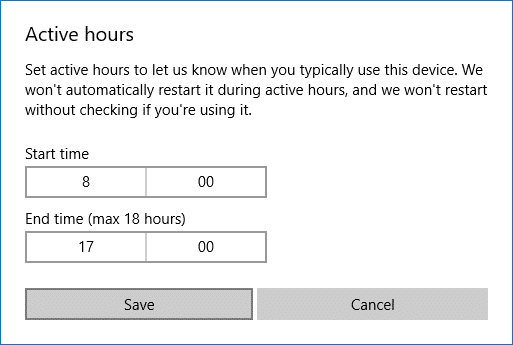 Indstil Start- og Sluttidspunktet til de aktive timer, du ønsker, og klik derefter på Gem