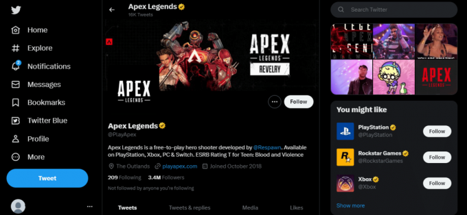 Twitter-Seite von Apex Legends. Was ist Apex Legends Error Code Snake?