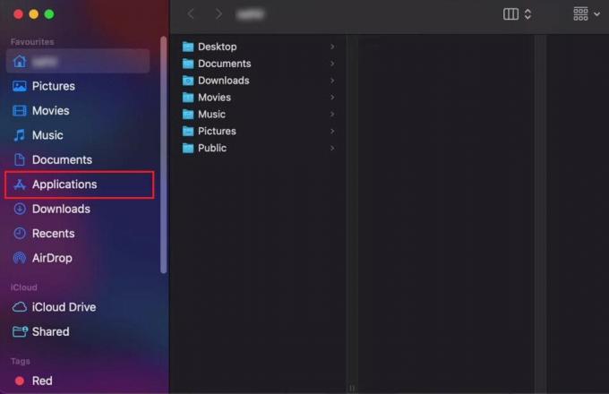 Gå til Finder og klikk på Programmer-mappen fra venstre rute | hvordan avinstallere Discord på Mac