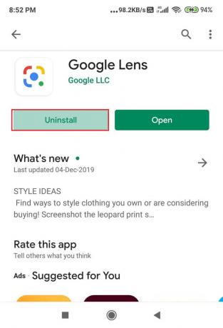 απεγκαταστήστε το google lens