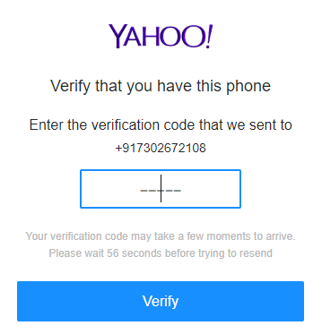 Få en verifieringskod på ditt registrerade nummer och klicka på verifiera