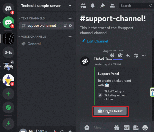 Faceți clic pe opțiunea Creare bilet pentru a ridica un bilet de asistență | Cum se utilizează Ticket Tool pe Discord