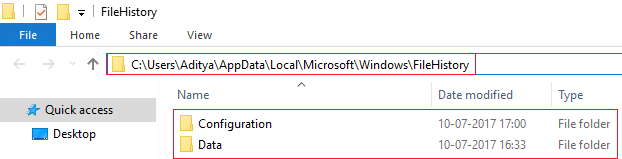 Eliminar el contenido de la carpeta de configuración y datos en la carpeta de historial de archivos