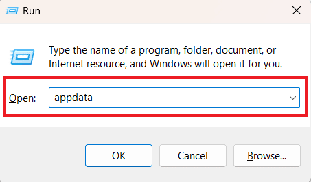 Digita appdata nella finestra di dialogo Esegui.