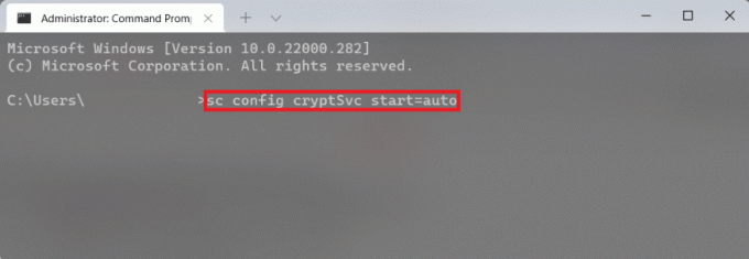 digite o comando cryptsvc autostart no prompt de comando