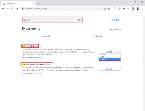 Arama çubuğuna TLS yazın ve TLS ile ilgili bayraklar için Devre Dışı Bırak seçeneğini seçin. Chrome'da Güvenli Bağlantı Kurmanın 12 Yolu