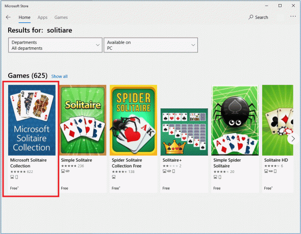 ค้นหา Solitaire และคลิกที่ผลลัพธ์ของ Microsoft Solitaire Collection