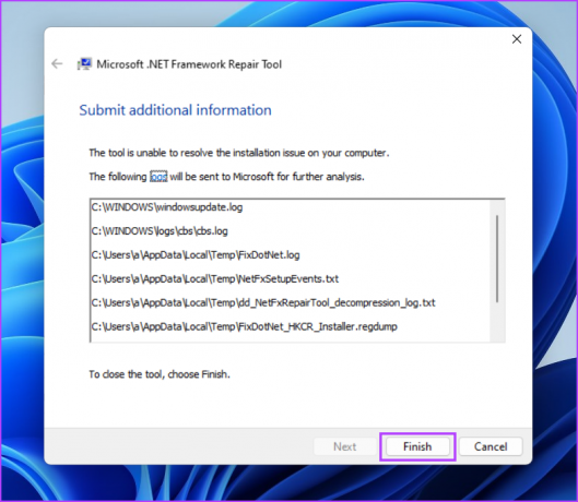 Παράθυρο Microsoft .NET Framework Repair Tool