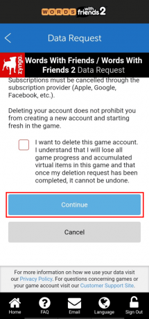 Zaakceptuj warunek i dotknij Kontynuuj | Jak możesz odzyskać swoje słowa z przyjaciółmi 2 konta 1