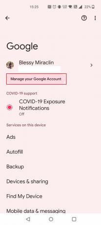 Klepnite na Spravovať svoj účet Google