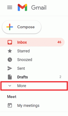 Vieritä alas, kunnes löydät " Lisää" -vaihtoehdon, ja napsauta sitä. | Korjaa Gmail-tili, joka ei saa sähköposteja