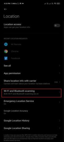 Τώρα αναζητήστε την επιλογή σάρωσης Wi-Fi και Bluetooth και πατήστε σε αυτήν. | Διορθώστε το σήμα GPS του Pokémon Go που δεν βρέθηκε