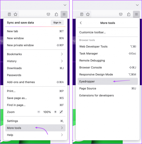 აირჩიეთ More Tools და შემდეგ Eyedropper