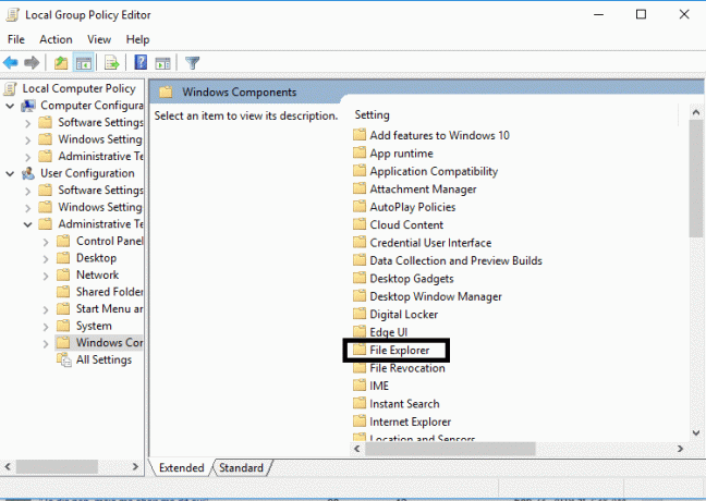 Navigieren Sie im Gruppenrichtlinien-Editor zum Datei-Explorer | Fix Alt+Tab funktioniert nicht in Windows 10