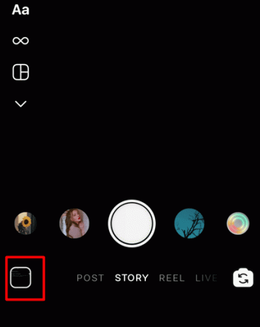 Tippen Sie auf das Galerie-Symbol im linken unteren Abschnitt Ihres Abschnitts | So lassen Sie Videos auf Instagram Story abspielen