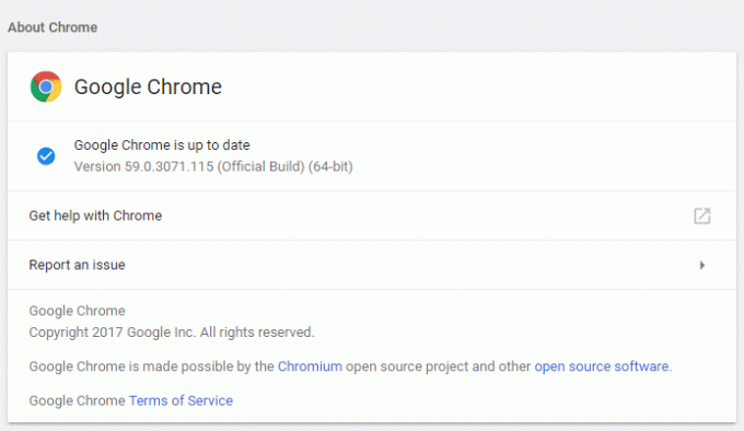 Se nu till att Google Chrome är uppdaterad om inte klicka på Uppdatera | Åtgärda YouTube-problem med svart skärm [LÖST]