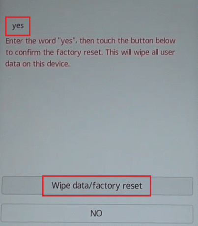 πληκτρολογήστε yes και πατήστε στο wipe data και την επαναφορά εργοστασιακών ρυθμίσεων για να το επιβεβαιώσετε Honor Play EMUI Recovery mode