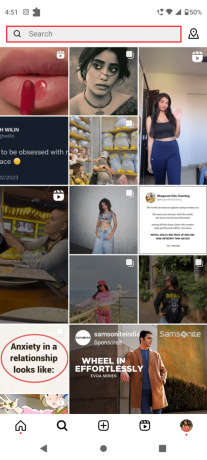 bakstelėkite paieškos juostą | Kaip ištrinti paieškos pasiūlymus „Instagram“.