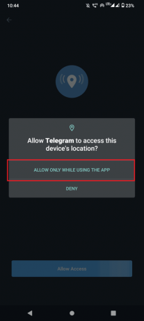 Kliknite Dopusti samo dok koristite aplikaciju | Kako pronaći nekoga na Telegramu bez korisničkog imena