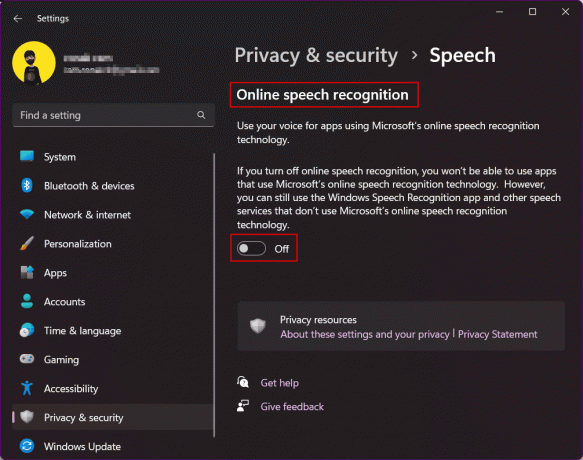 Перемкніть, щоб вимкнути та вимкнути онлайн-розпізнавання мовлення
